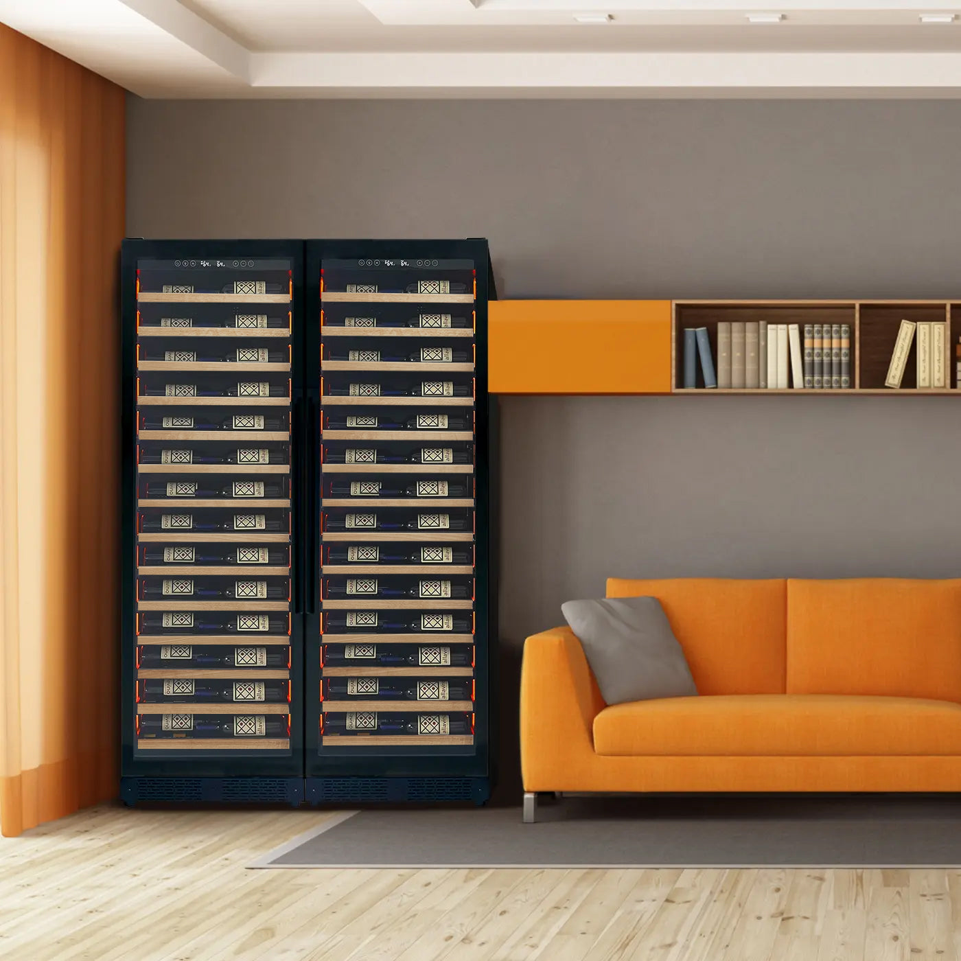 Allavino Reserva Series 134 Bottle Dual Zone Built-In Wine Refrigerator – Black Door, French Door, Wood Shelf Fronts