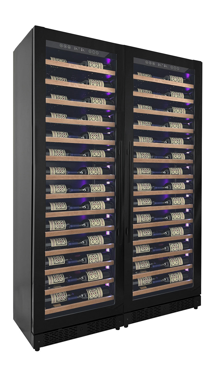 Allavino Reserva Series 134 Bottle Dual Zone Built-In Wine Refrigerator – Black Door, French Door, Wood Shelf Fronts