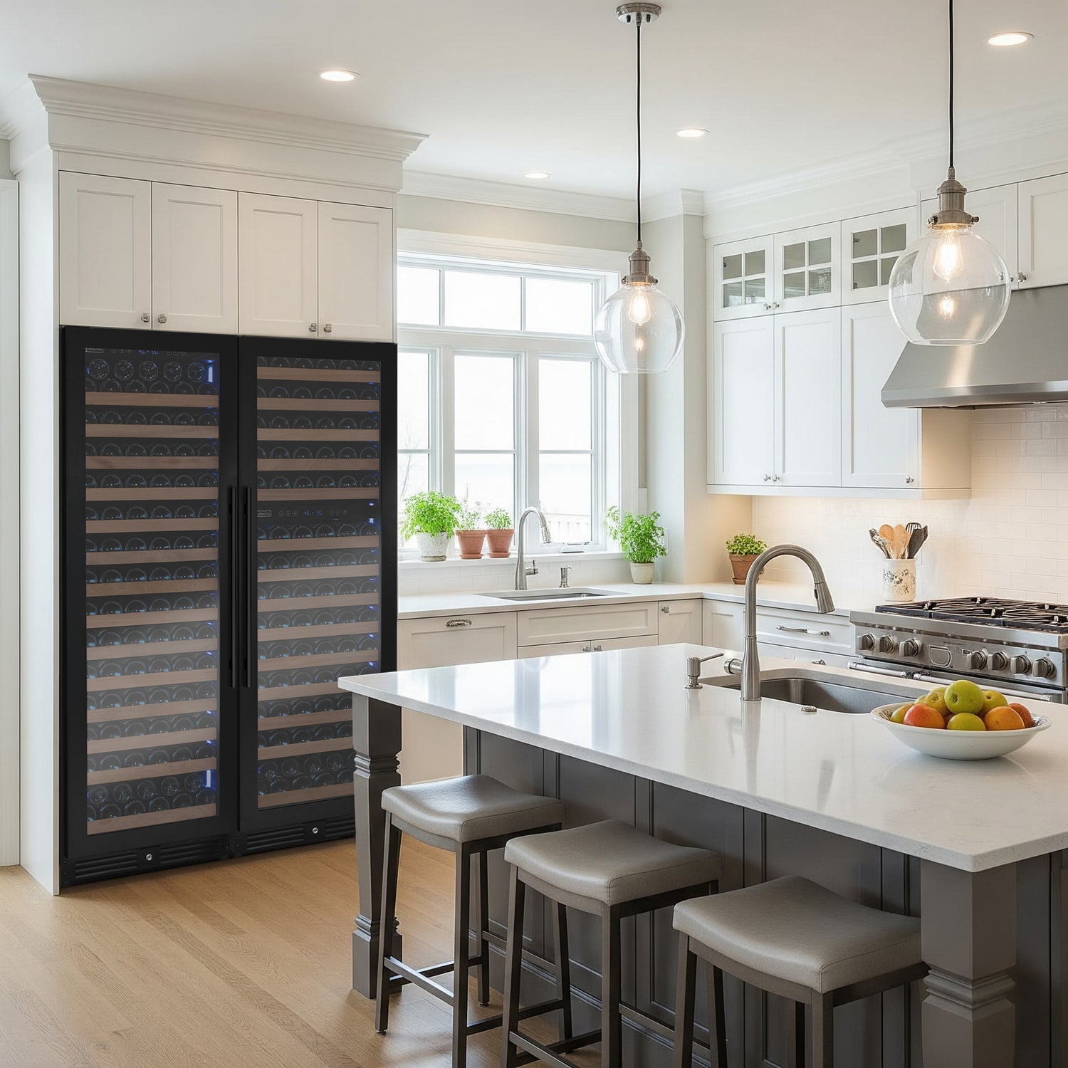 Allavino Reserva Series 317 Bottle Three Zone 71" Tall Side-by-S-Side Wine Refrigerator – Black Metal Doors, French Door