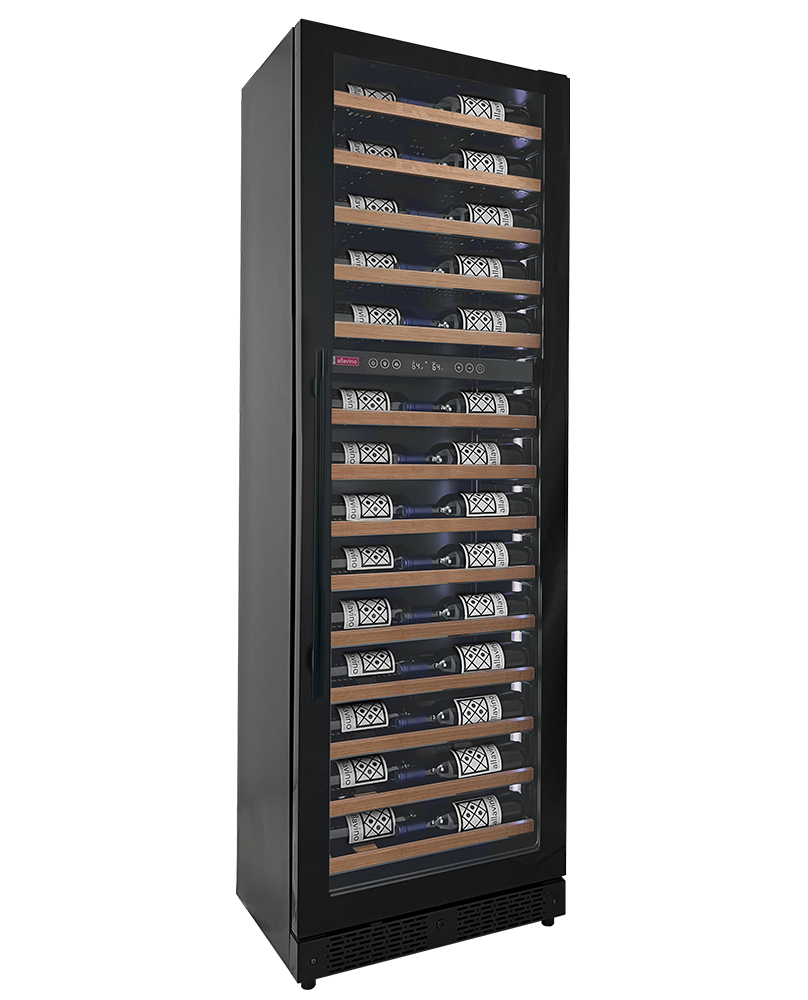 Allavino Reserva Series 67 Bottle Dual Zone Built-In Wine Refrigerator – Black Door, Right Hinge, Wood Shelf Fronts