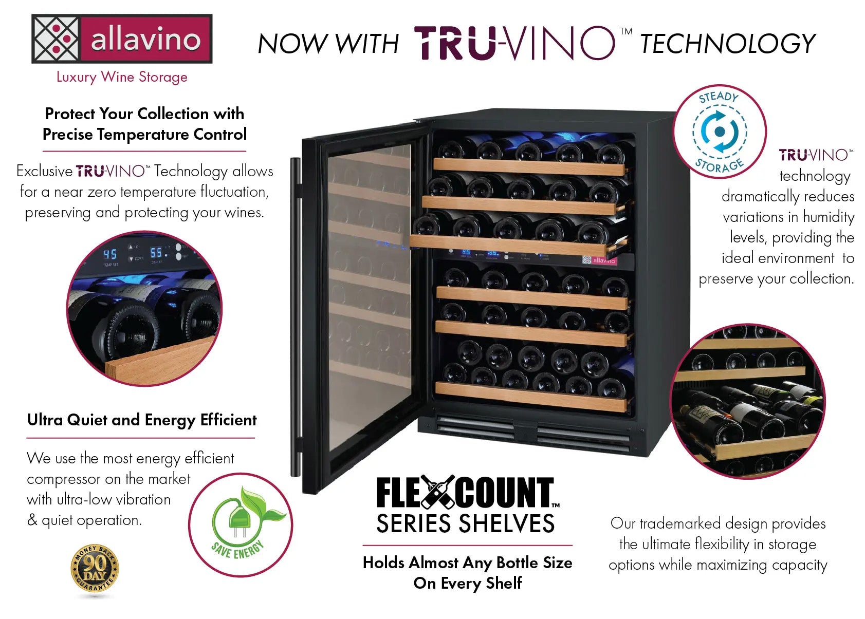 Allavino FlexCount II 56-Bottle Dual Zone Built-In Wine Refrigerator 24" Width · Black Door · Left-Hinged