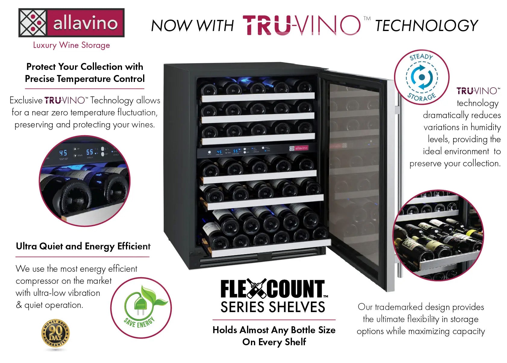 Allavino FlexCount II 56-Bottle Dual Zone Built-In Wine Refrigerator Stainless Steel Door · Right-Hinged
