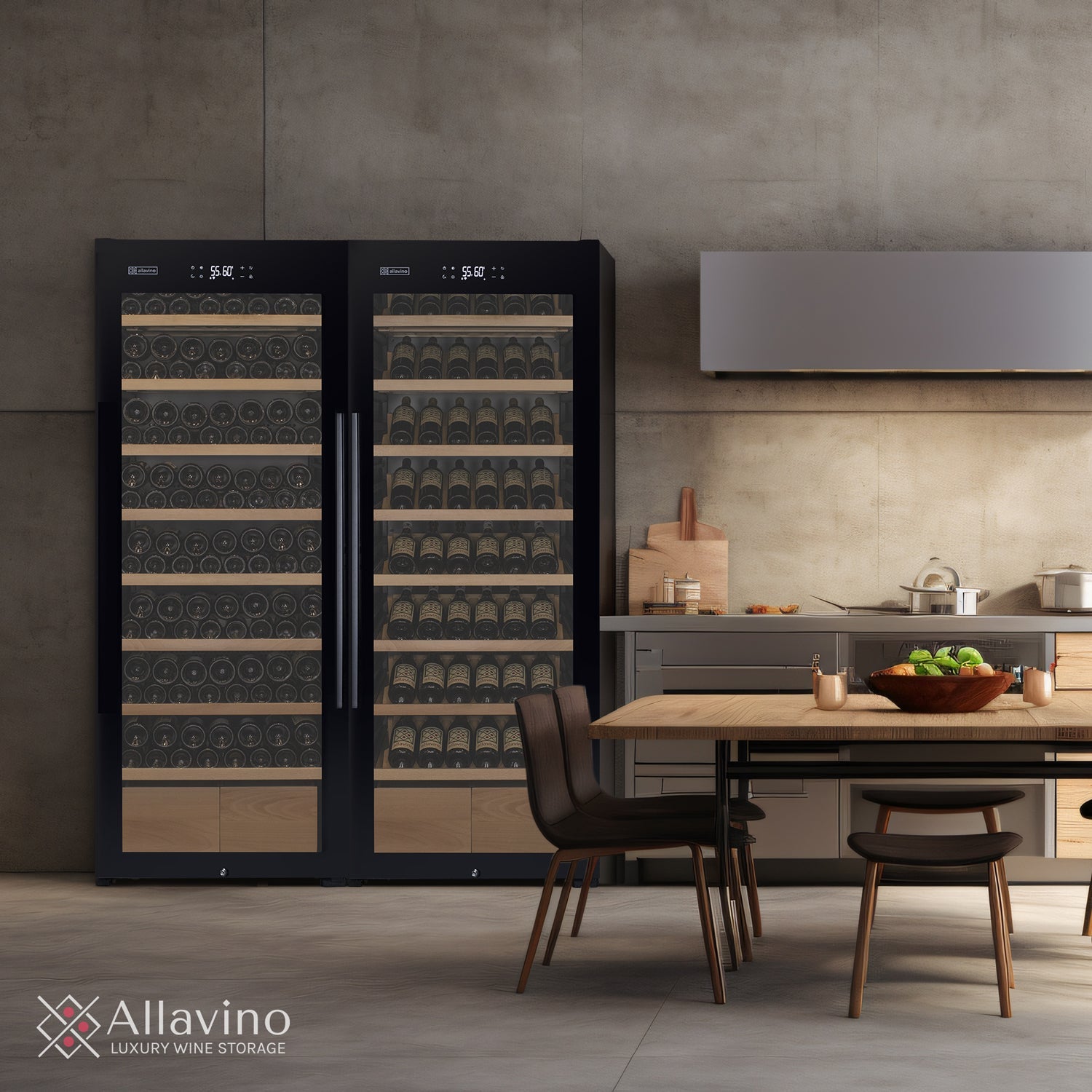 Allavino KWR Series 496 Bottle Dual Zone Freestanding Wine Refrigerator – Black Glass, French Door