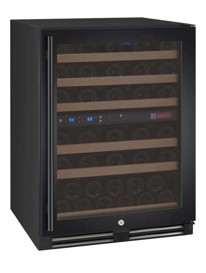 Allavino FlexCount II 56-Bottle Dual Zone Built-In Wine Refrigerator Black Door · Right-Hinged