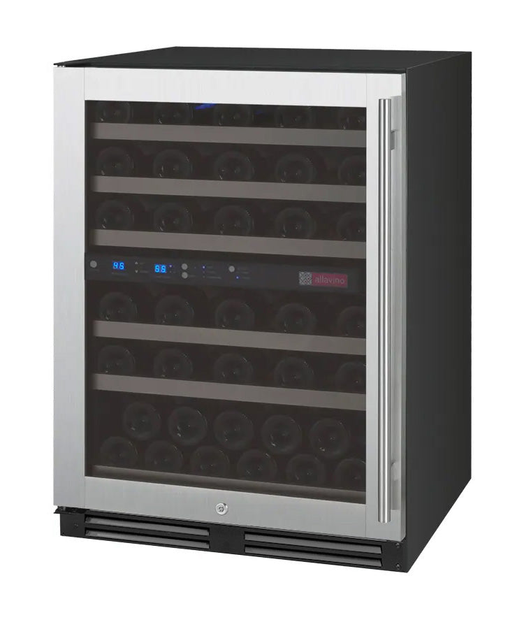 Allavino FlexCount II 56-Bottle Dual Zone Built-In Wine Refrigerator 24" Width · Stainless Steel · Left-Hinged