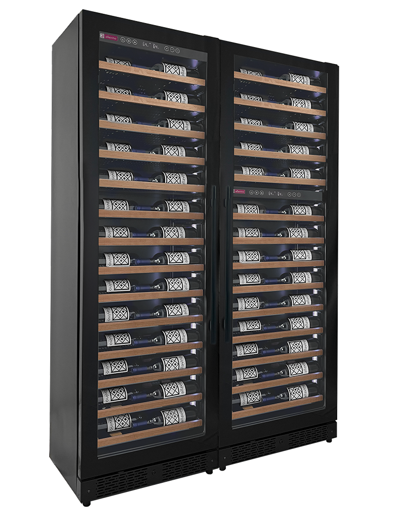 Allavino Reserva Series 134 Bottle Three Zone Built-In Wine Refrigerator – Black Door, French Door, Wood Shelf Fronts