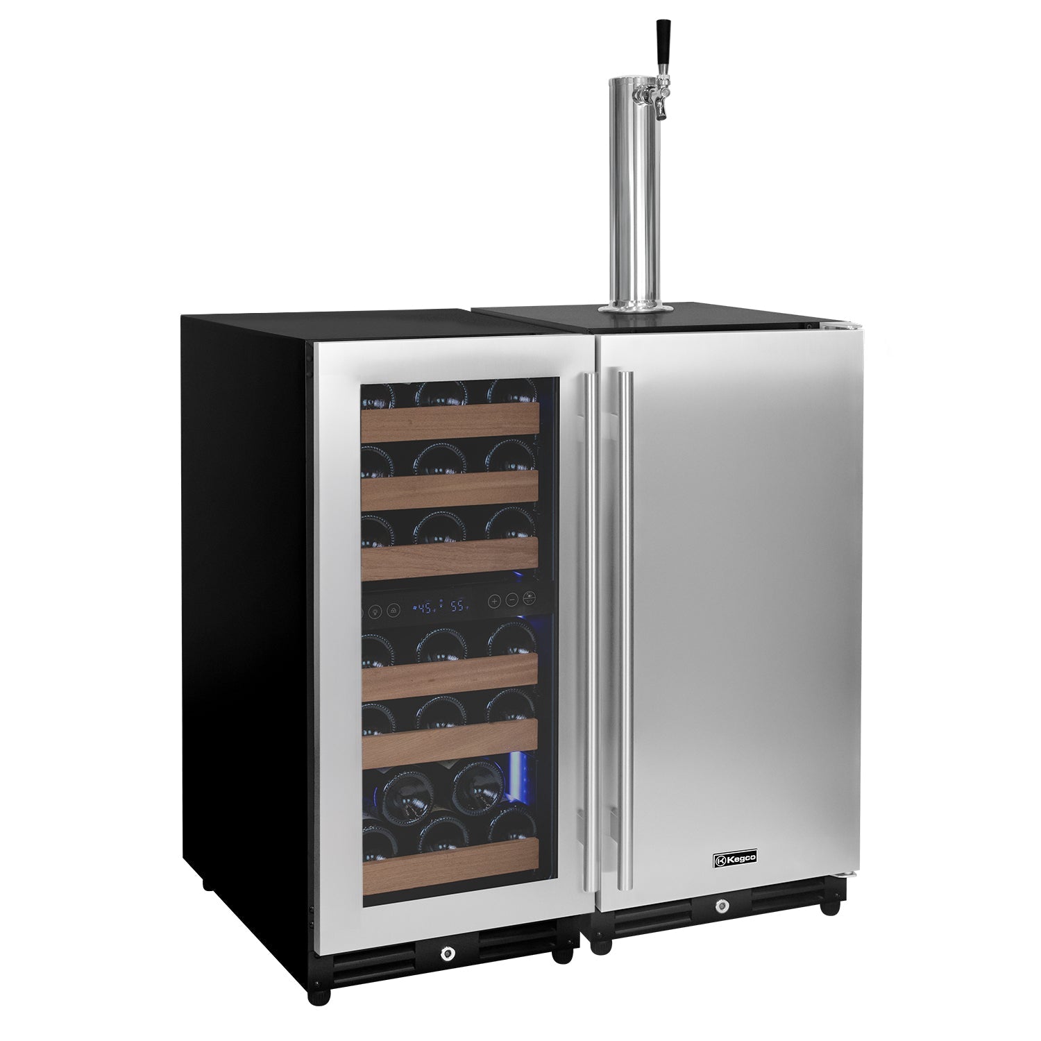 30" Wide Side-by-Side Dual Zone Wine Refrigerator and Single Tap Kegerator