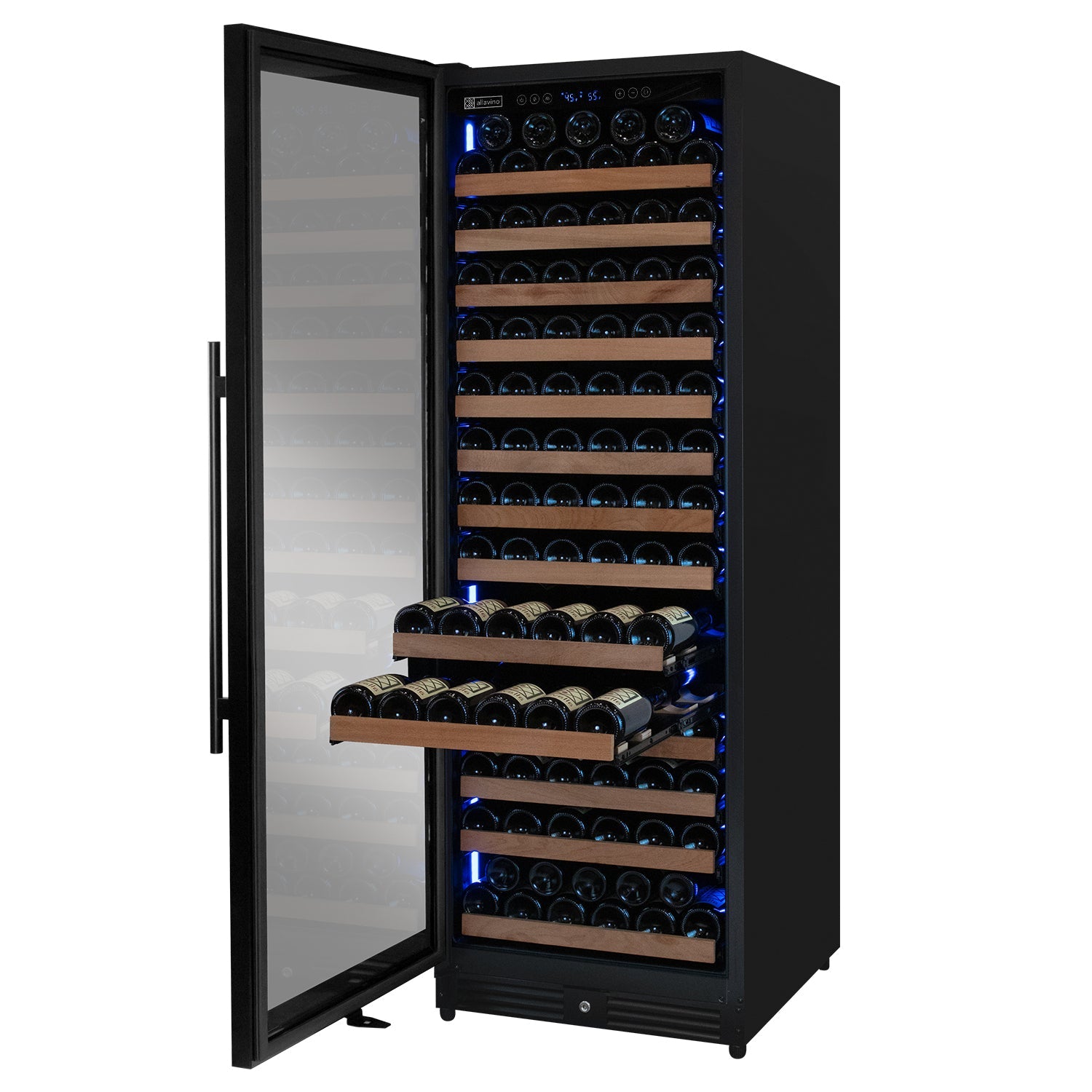 Allavino Reserva Series 163-Bottle Single Zone Built-In Wine Refrigerator 71″ Height · Black Metal Door · Left-Hinged