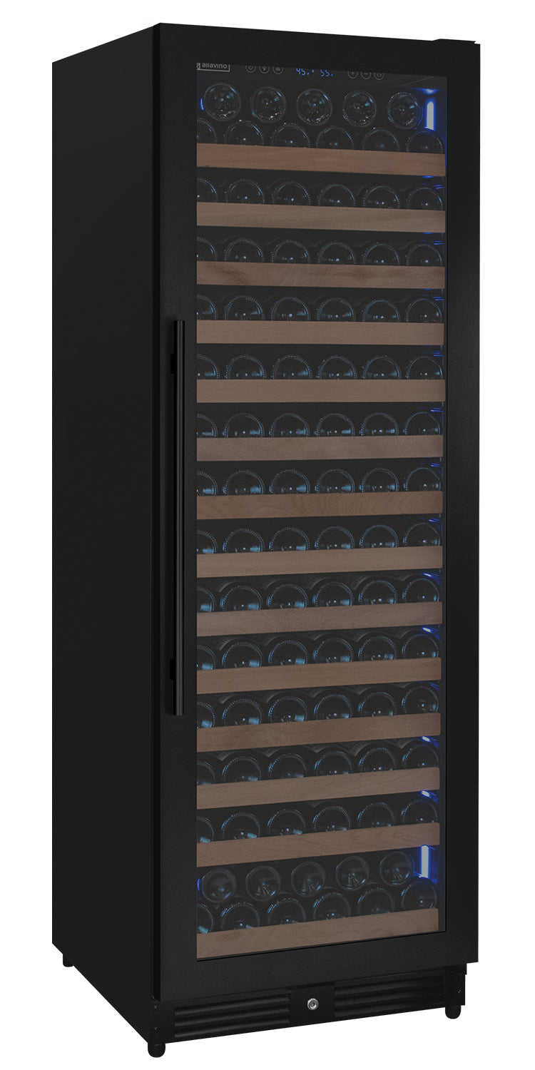 Allavino Reserva Series 163-Bottle Single Zone Built-In Wine Refrigerator 71" Height · Black Metal Door · Right-Hinged