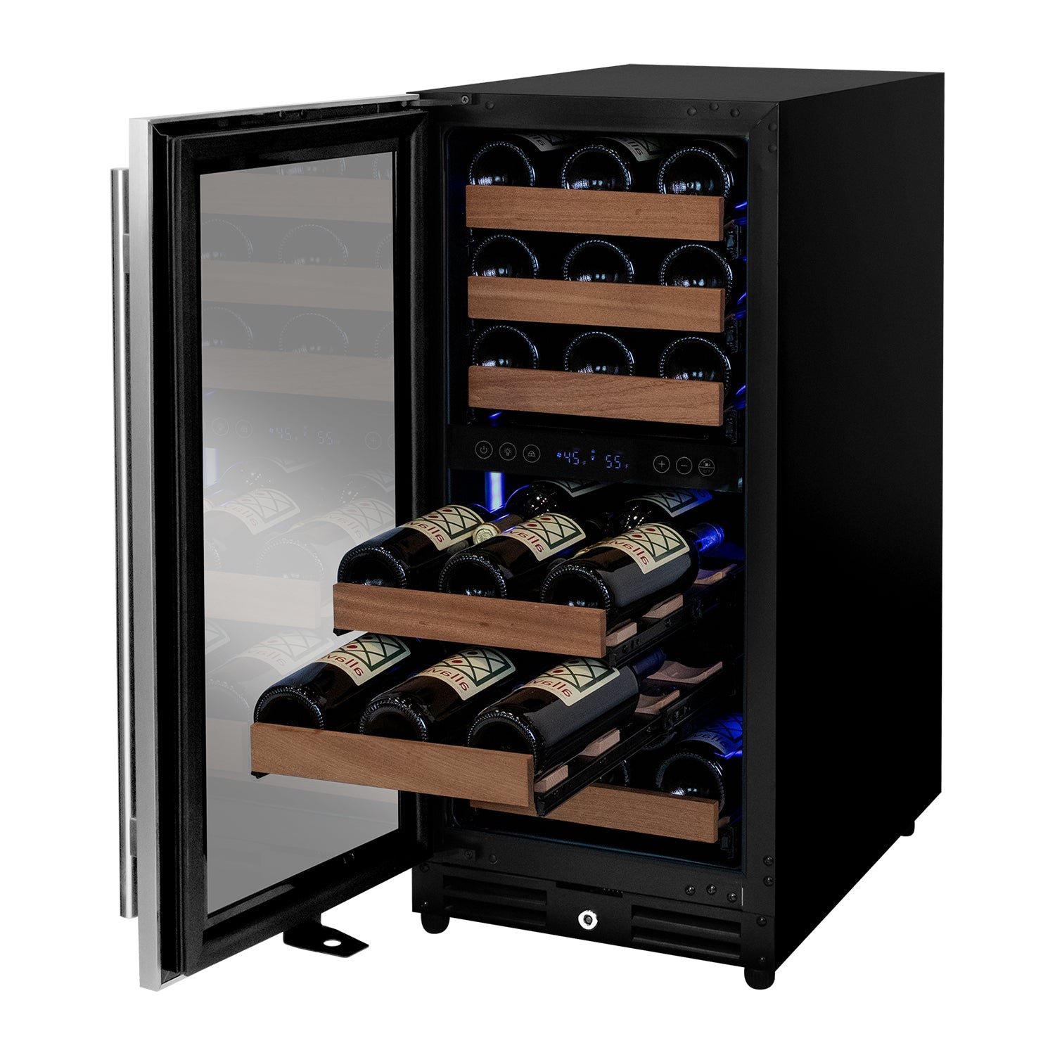 Allavino Reserva Series 15″ Wide 30 Bottle Dual Zone Stainless Steel Left Hinge Wine Refrigerator