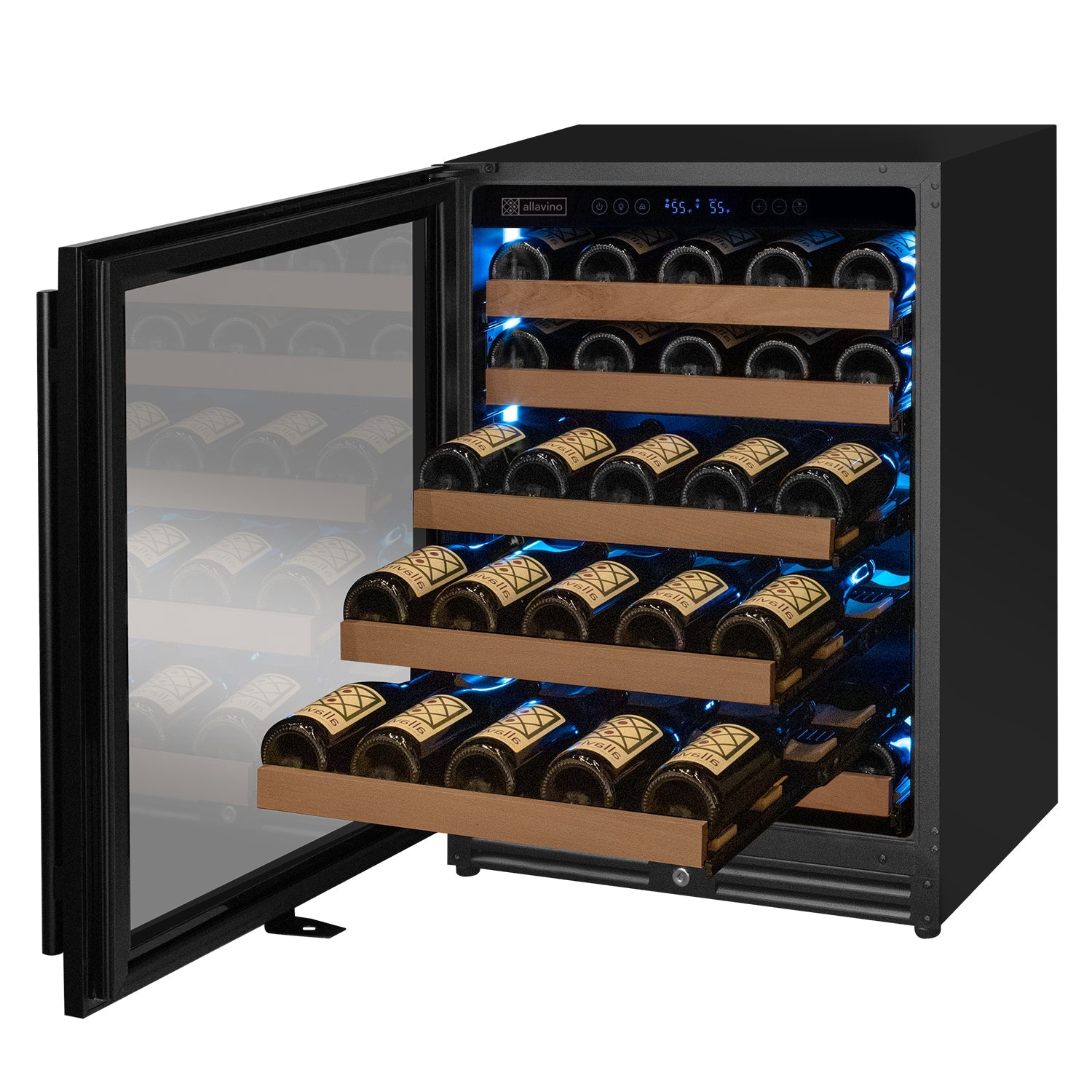 Allavino Reserva Series 51-Bottle Single Zone Built-In Wine Refrigerator Black Door · Left-Hinged