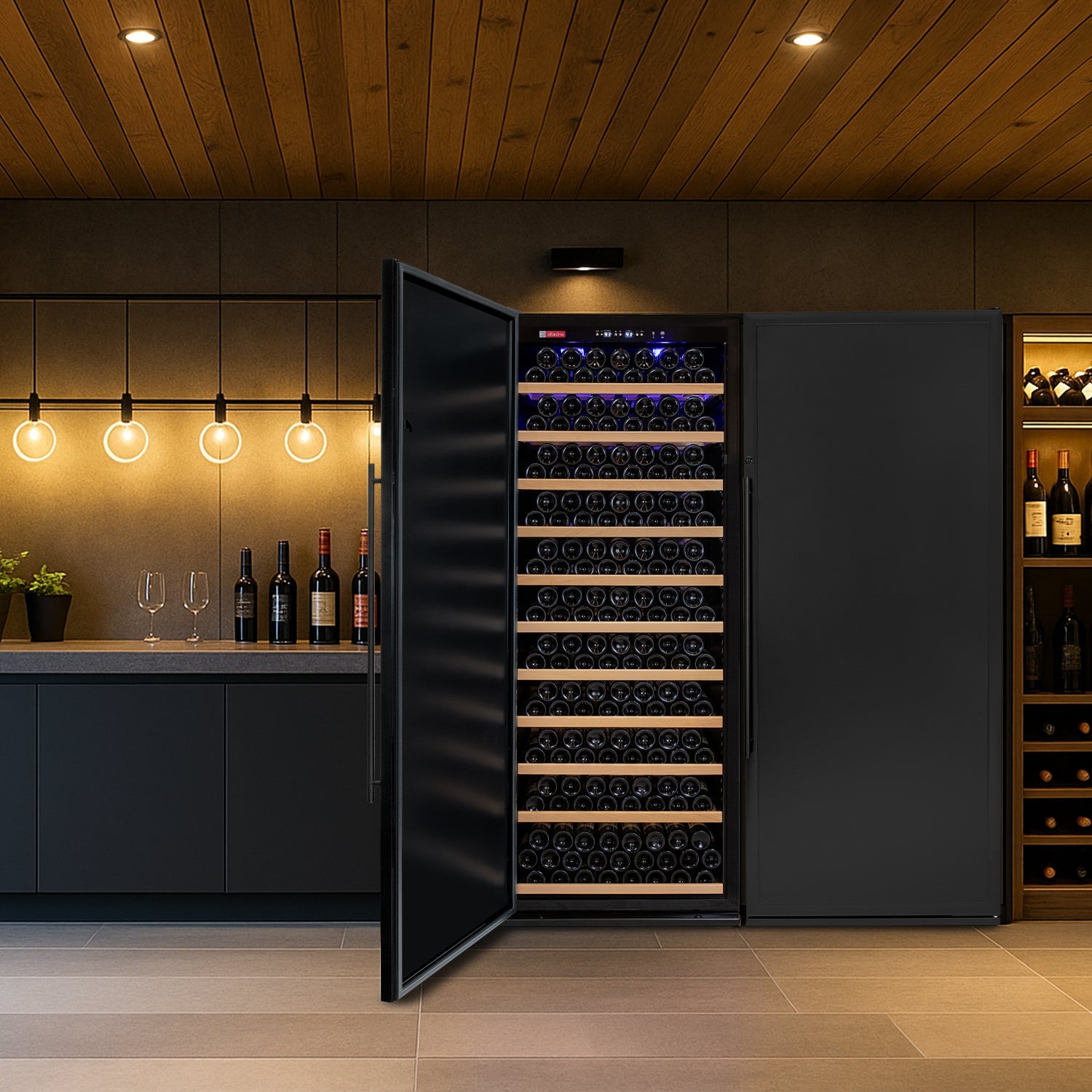 Allavino Vite II Series 305-Bottle Single Zone Wine Refrigerator 32″ Wide · Solid Black Door · Left-Hinged