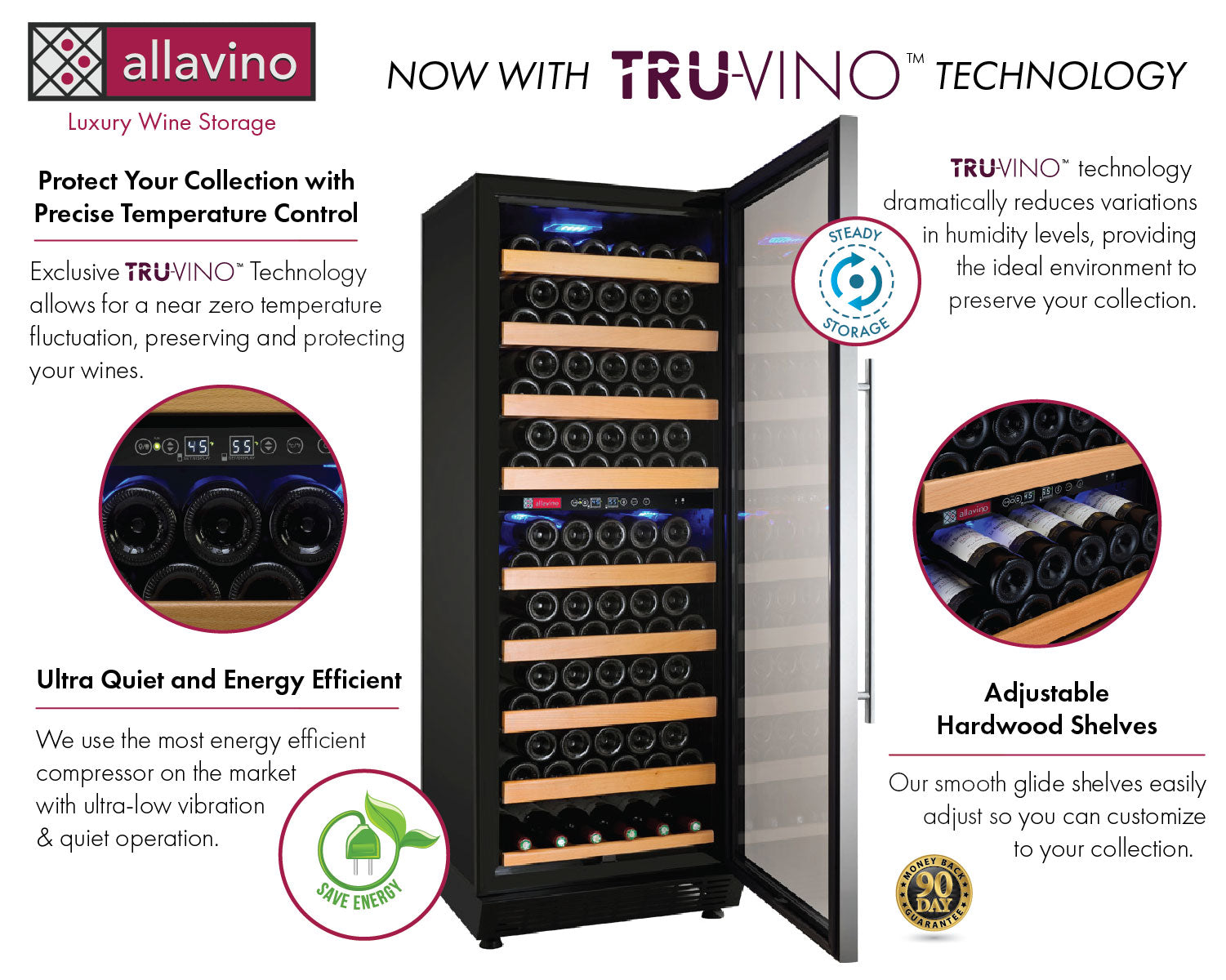 Allavino Vite II 99 Bottle Dual Zone Freestanding Wine Refrigerator – Stainless Steel Door, Right Hinge